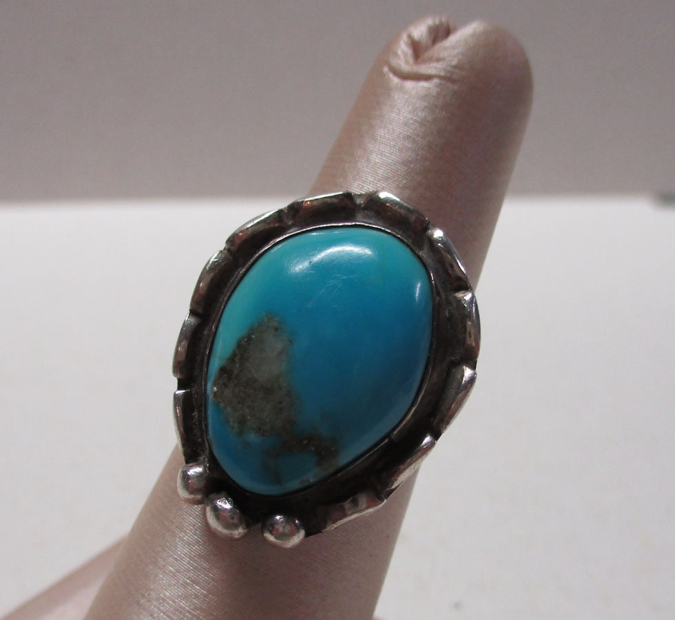 Gr 29 Navajo Native American Southwestern Old Pawn Sterling Silver Quartz Turquoise Ring