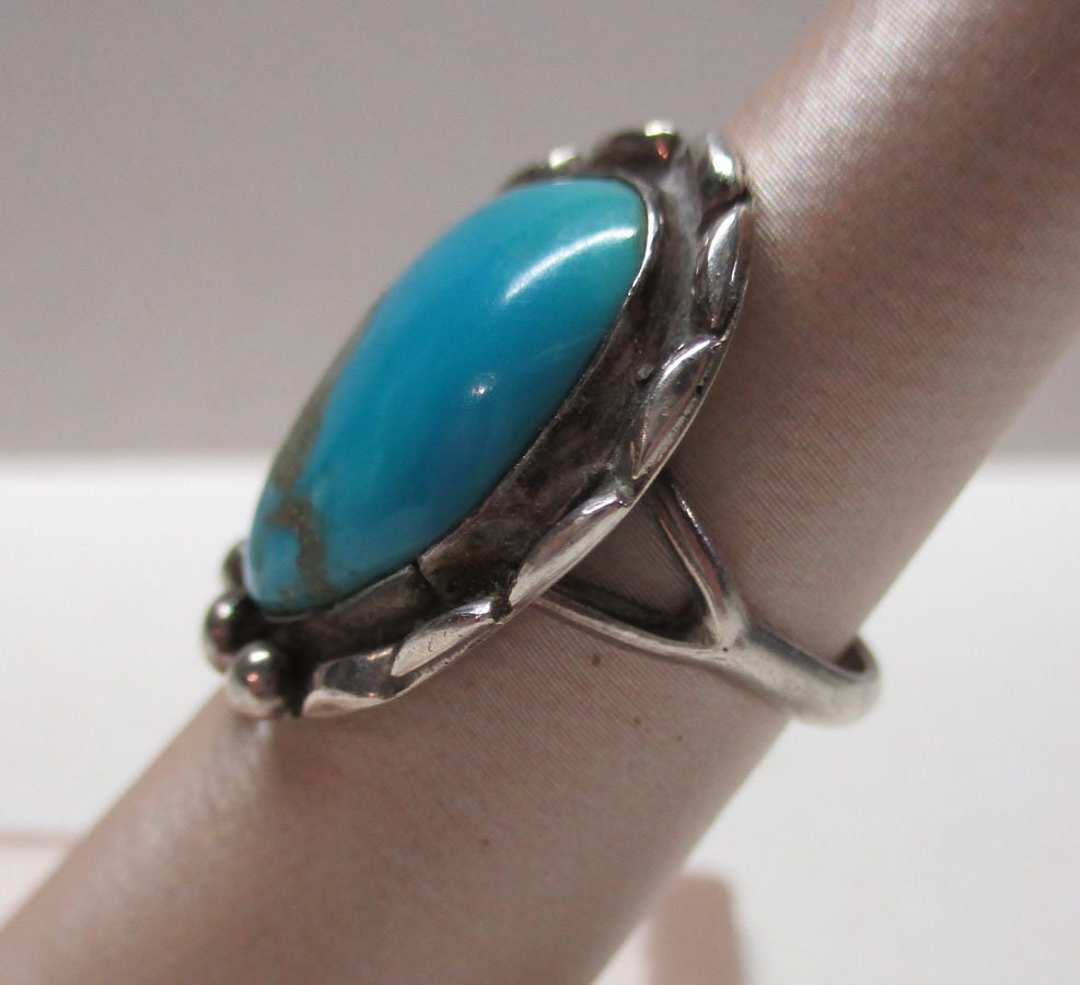 Gr 29 Navajo Native American Southwestern Old Pawn Sterling Silver Quartz Turquoise Ring