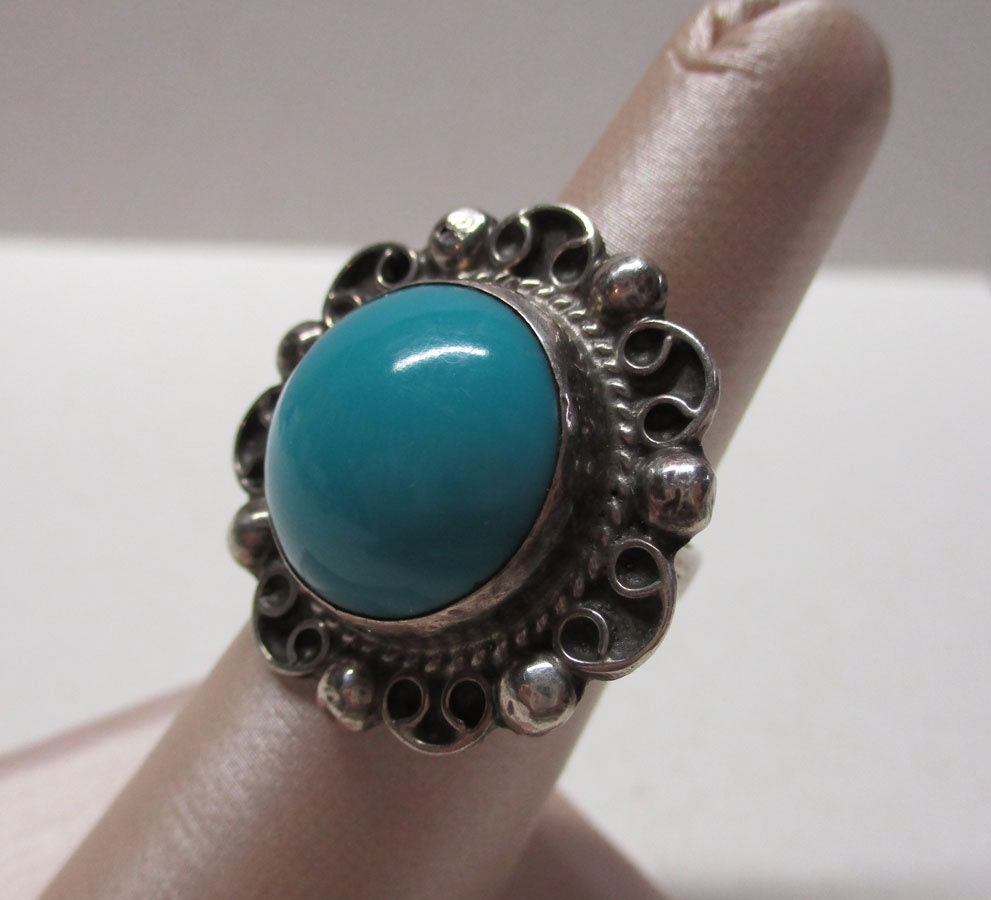 Gr 29 Mexico Plateria Southwestern  Sterling Silver Turquoise Ring