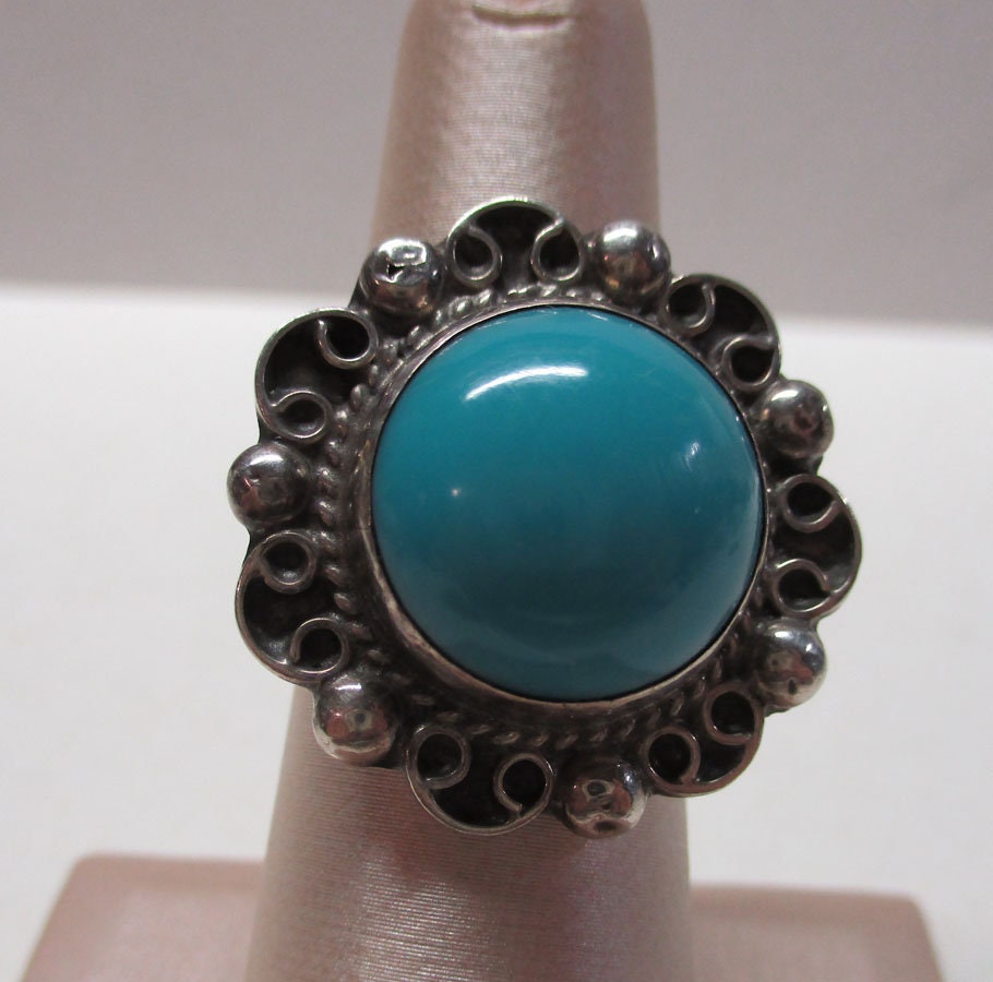 Gr 29 Mexico Plateria Southwestern  Sterling Silver Turquoise Ring