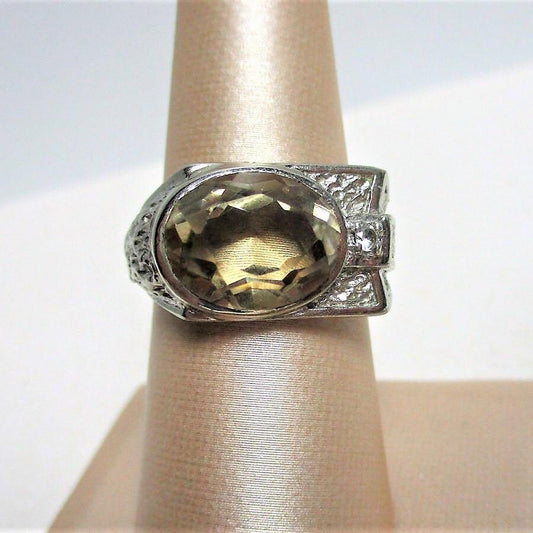 Sterling Silver, Diamond and Citrine Signet Ring