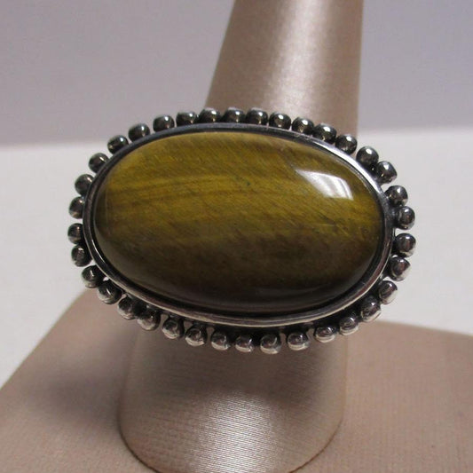 Sterling Silver Tiger Eye Statement Ring East West Setting - Massive