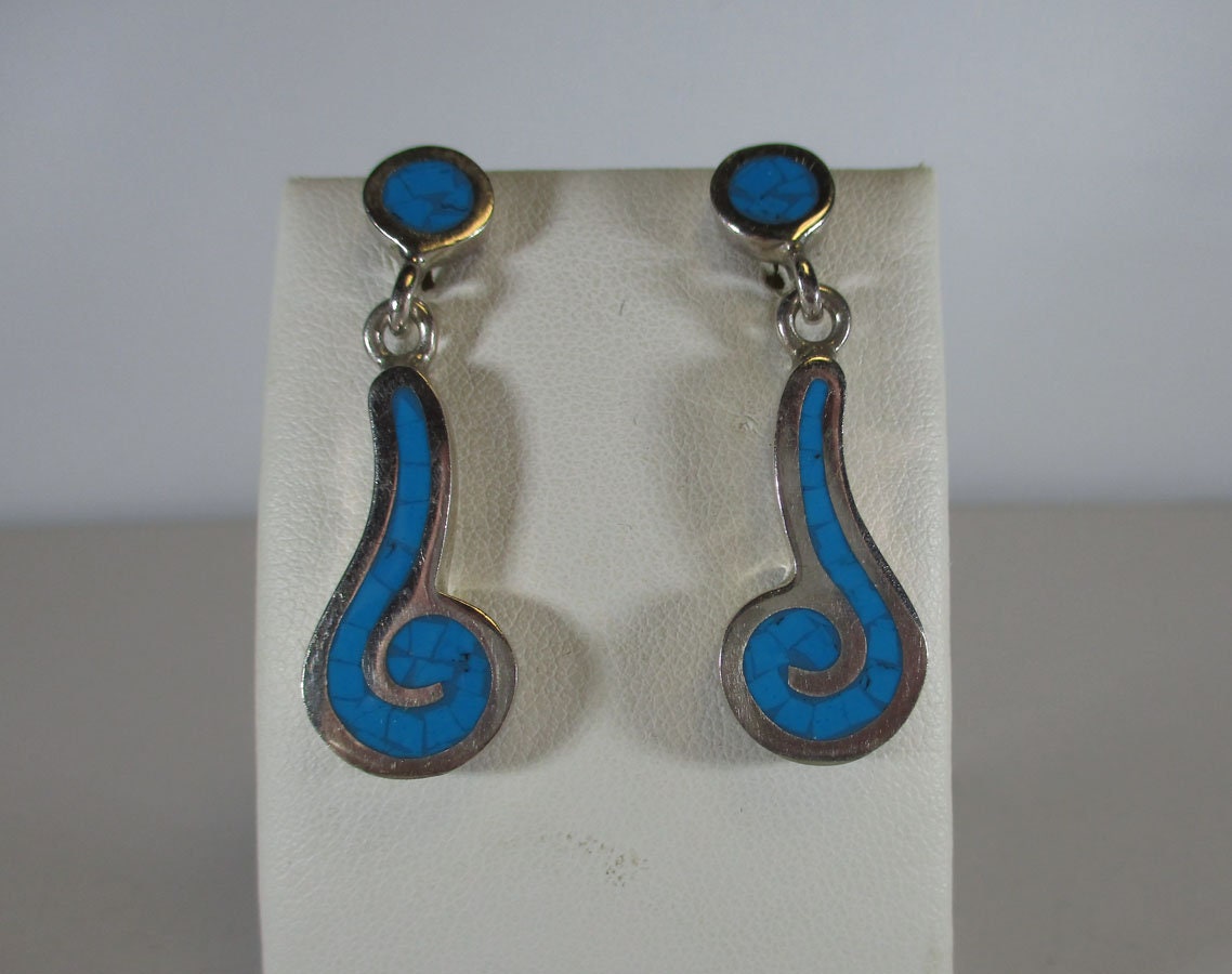 Gr 58 Los Ballesteros Sterling Silver Crushed Turquoise Drop Earrings