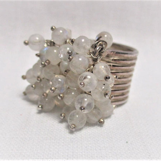 Gr 63 Sterling Silver Moonstone Cha Cha Wrap Ring Size 6 Hand Made