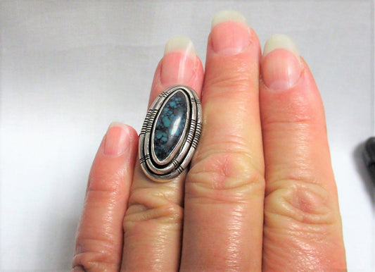 Gr 67 Navajo Dine William G Johnson Double Picture Frame Spider Web Turquoise Ring