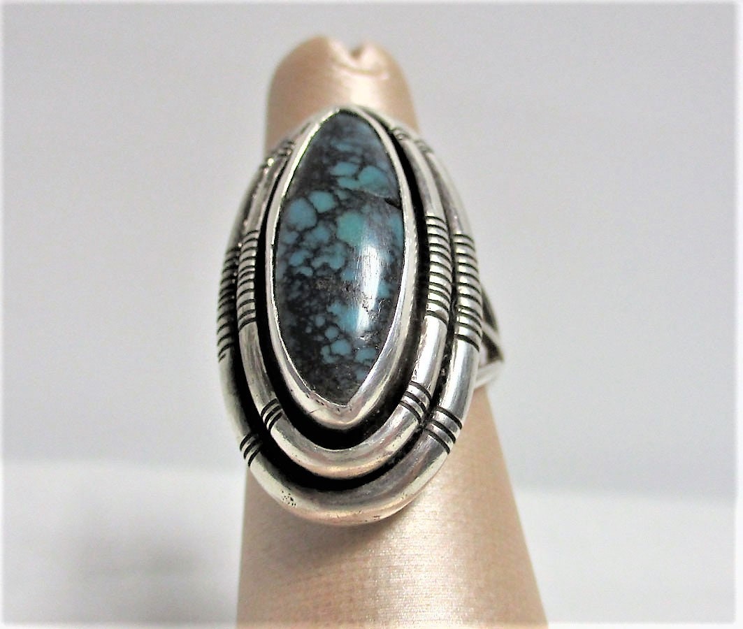 Gr 67 Navajo Dine William G Johnson Double Picture Frame Spider Web Turquoise Ring