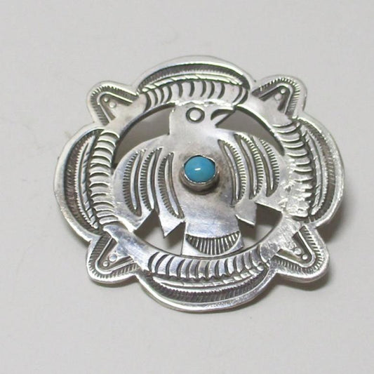 Navajo Fred Harvey Era Sterling Silver and Turquoise Ingot Hand Stamped Pin