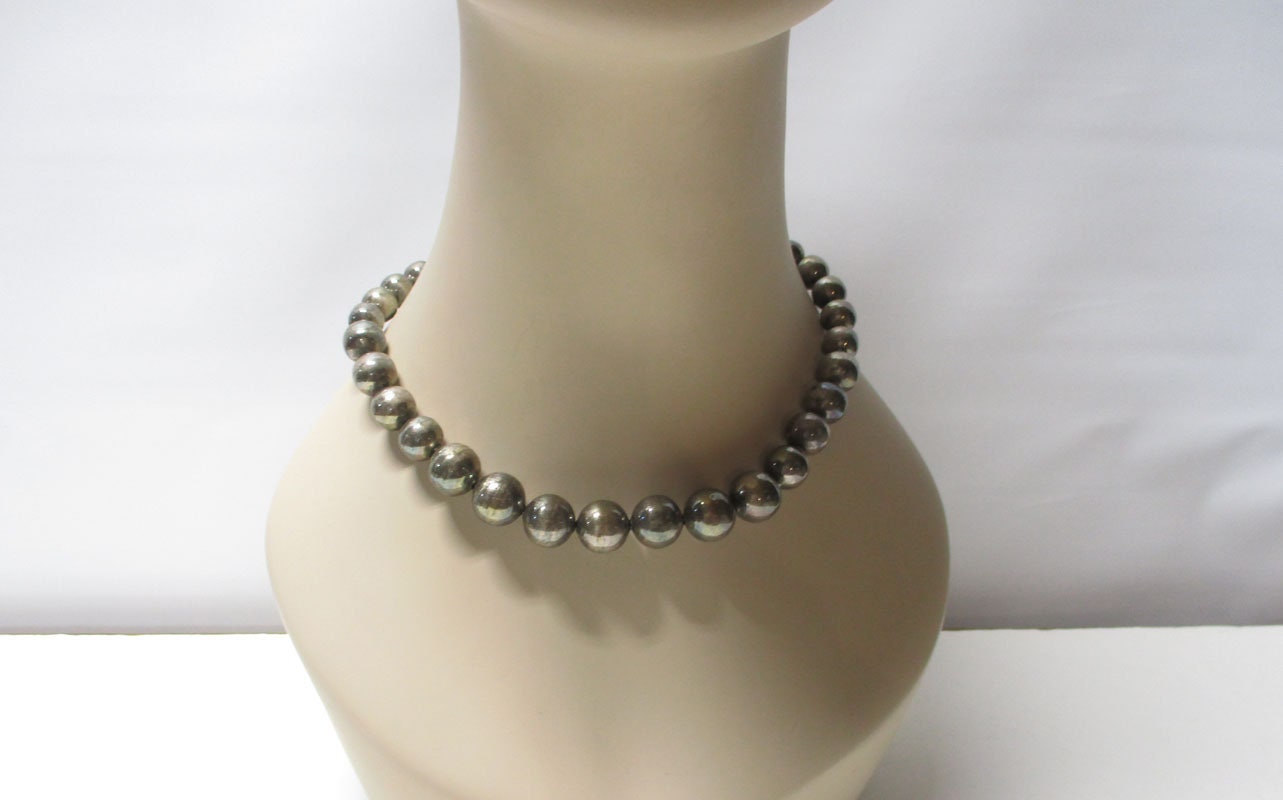 Gr 73 Sterling Silver Heavy Bench Made Graduated Beads Taxco Mexico 69.26 Grams 16"