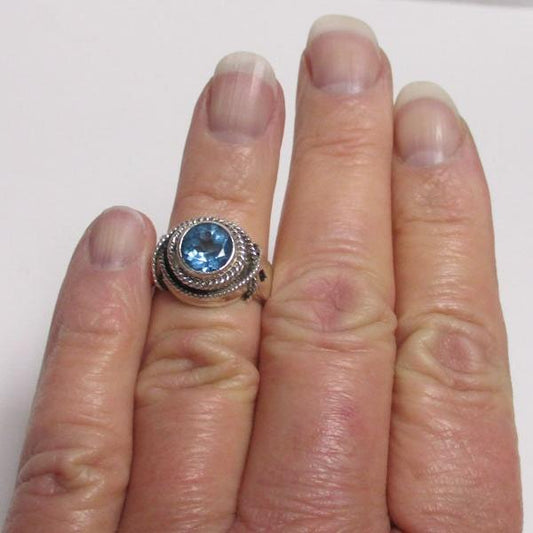 Sterling Silver Anatoli Blue Topaz Signet Ring Size 6 1/2