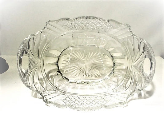 Georgian Period Anglo Irish Cut Glass Bread Basket or Handled Tray