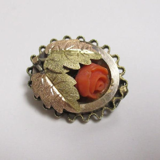 Victorian 9K Gold and Coral Pin