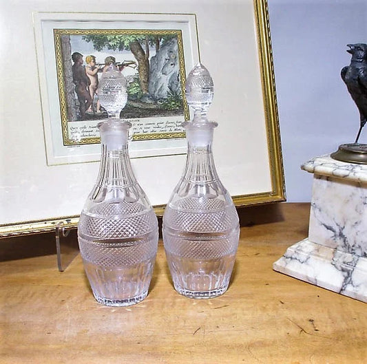 Cut Glass Pair Decanters Anglo Irish Regency Period