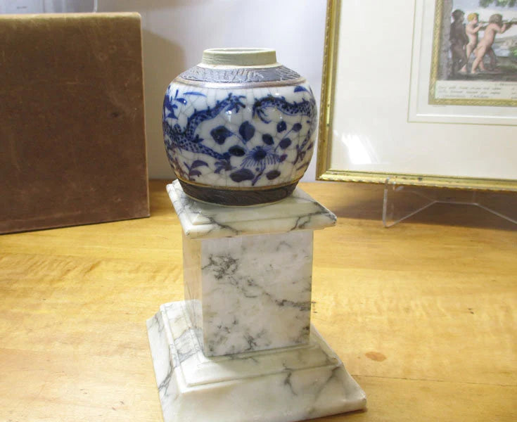 Chinese Export Tea Caddy or Ginger Jar Blue and White Dragon