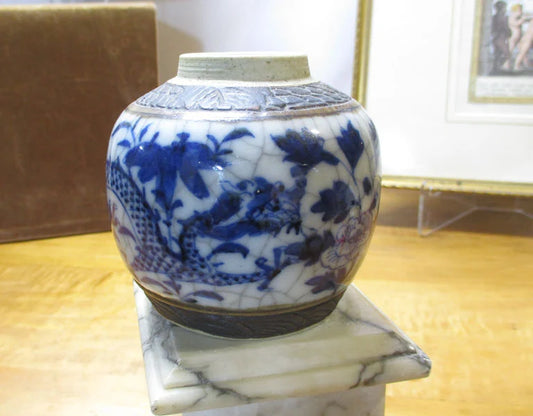 Chinese Export Tea Caddy or Ginger Jar Blue and White Dragon