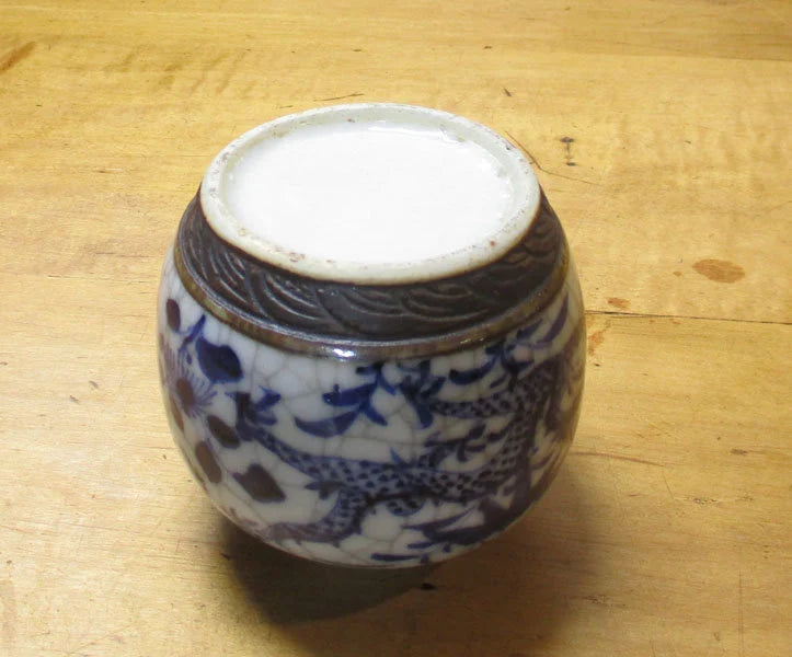 Chinese Export Tea Caddy or Ginger Jar Blue and White Dragon