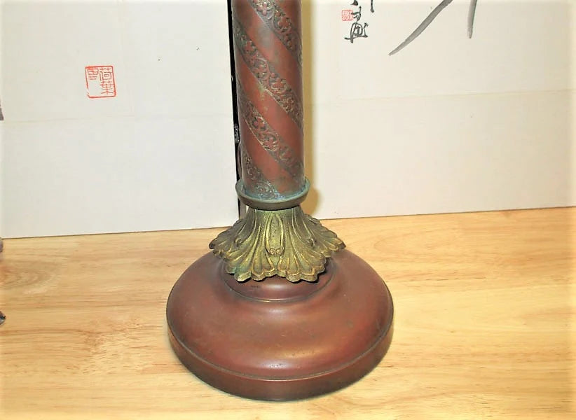 Victorian Bronze and Acid Etched Swirl Art Glass Torchiere Lamp