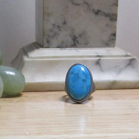 Sterling Silver and Turquoise Cabochon BBJ Signet Ring Size 12 1/4