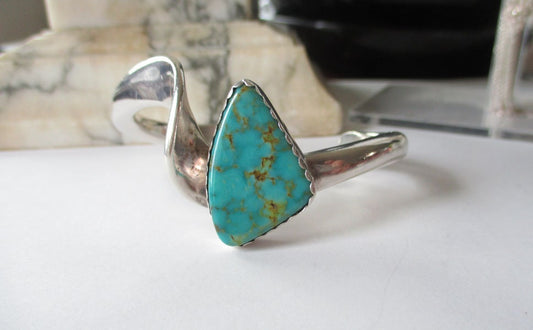 Gr 124 Navajo Turquoise Sterling Silver Twisted Ingot Cuff Bracelet Randy Hoskie