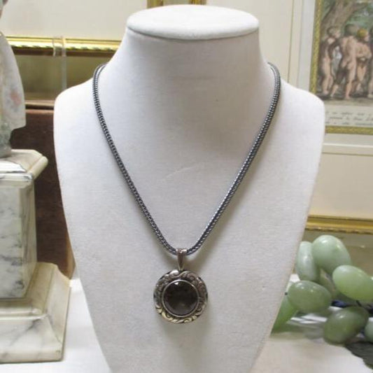 Sterling Silver and Smoky Quartz Topaz Cutout Pendant and Chain