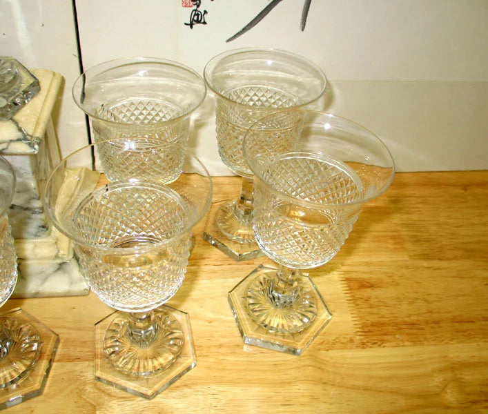 Georgian Anglo Irish Set of Six Wine Glasses Diamond Point with a Star Cut Foot