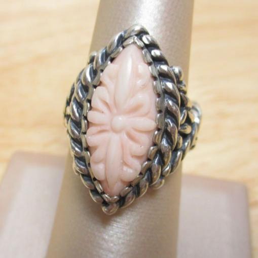 Carolyn Pollack Sterling Silver and Carved Angelskin Coral Signet Ring