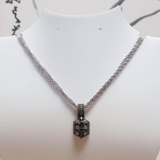 Sterling Silver, Cubic Zirconia and Marcasite 18 "Long Signed Judith Jack Pendant Necklace