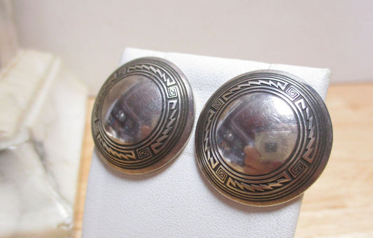 Gr 131 Vintage Southwestern TSM The Silver Mesa Sterling Silver Hand-Stamped Post Earrings 1" Long