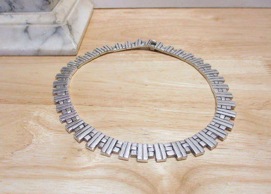 Gr 133 Taxco Very Heavy Mexico Sterling Silver Bib Collar Necklace Statement Piece 120.78 Grams