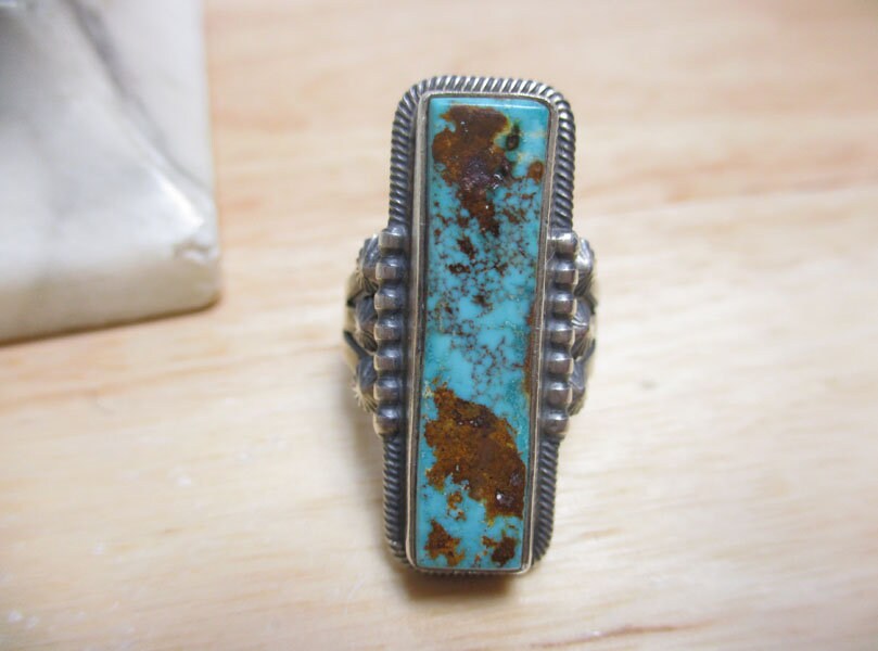 Gr 139 Signed Navajo Stanley Parker Pilot Mountain Turquoise Ring