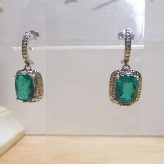 Sterling Silver Natural Emerald Drop Earrings