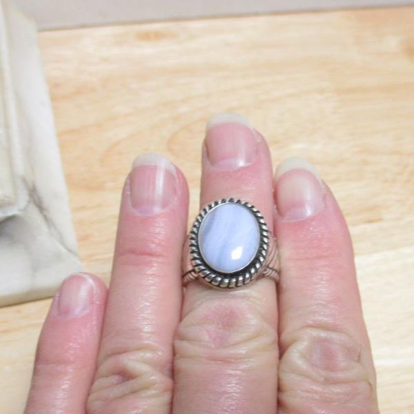 Gr 141 Carolyn Pollack Relios Sterling Silver and Blue Lace Agate Signet Ring Size 9 3/4