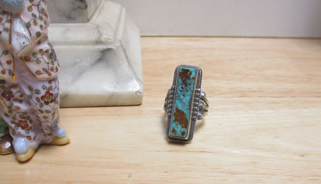 Gr 139 Signed Navajo Stanley Parker Pilot Mountain Turquoise Ring