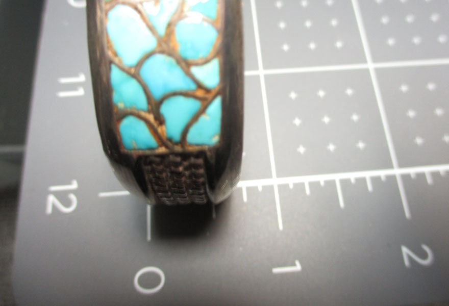 Gr 140 Vintage Navajo Sterling Silver and Turquoise Cobblestone Cluster Inlay Cuff Bracelet Heavy