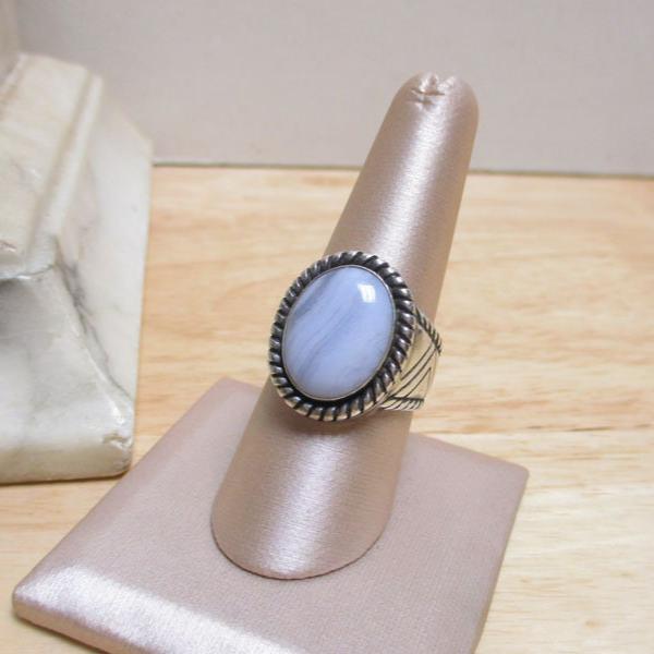 Carolyn Pollack Relios Sterling Silver and Blue Lace Agate Signet Ring Size 9 3/4