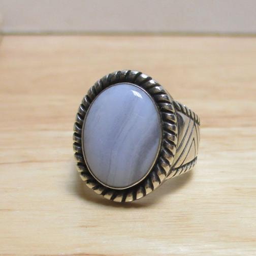 Gr 141 Carolyn Pollack Relios Sterling Silver and Blue Lace Agate Signet Ring Size 9 3/4