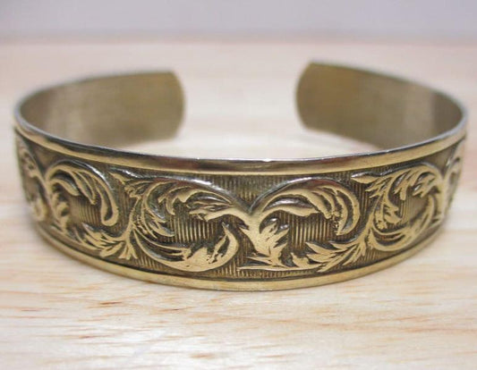 Art Nouveau Danecraft Sterling Silver Cuff Bracelet Engraved Floral Repousse