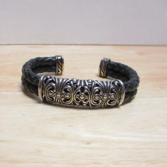 Esposito Sterling Silver and Braided Leather Cuff Bracelet