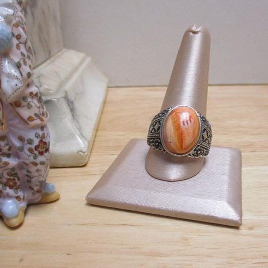 Sterling Silver and Spiny Oyster Signet Ring BBJ Size 12 1/2