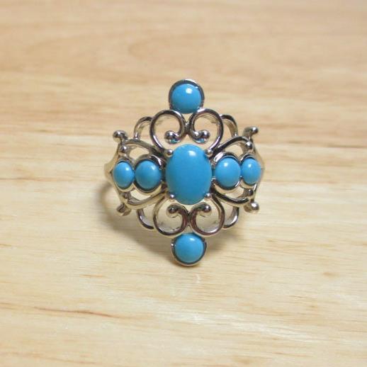 Sterling Silver and Turquoise Cabochons DK Statement Ring Size 12 1/2