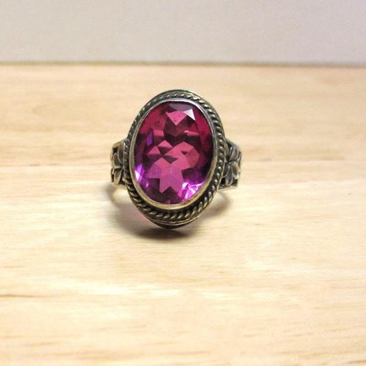 Sterling Silver and Pink Quartz Signet Ring Size 10 1/2