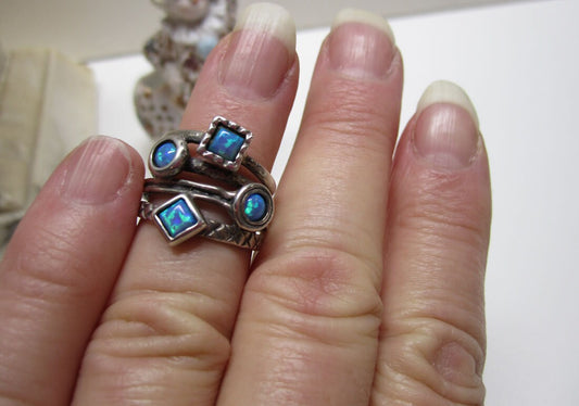 Sterling Silver and Opal Didae Shablool Stacked Ring Size 7