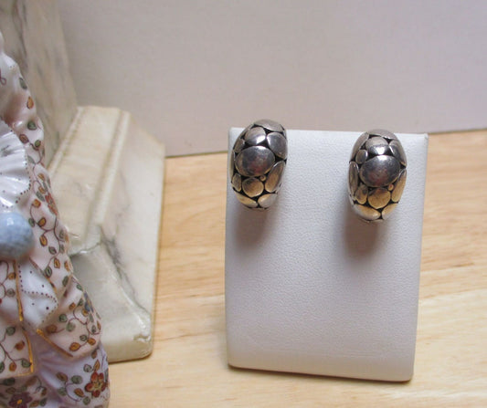 Sterling Silver Signed Croc or Pebble Half Hoop Earrings