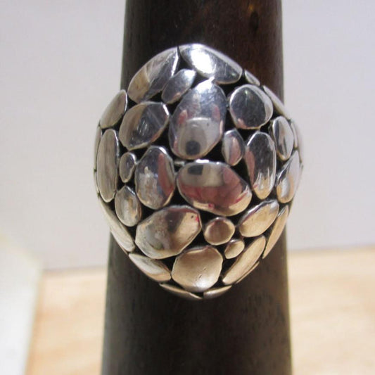 Large Sterling Silver Pebble or Croc Design Statement Ring Size 12 1/4