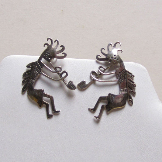 Navajo Hand Stamped Kokopelli Sterling Silver Stud Earrings