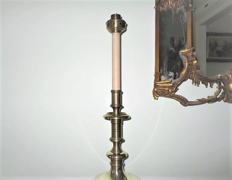 Vintage Brass Metal Toleware Lamp with Metal Shade Torchiere Candlestick Lamp