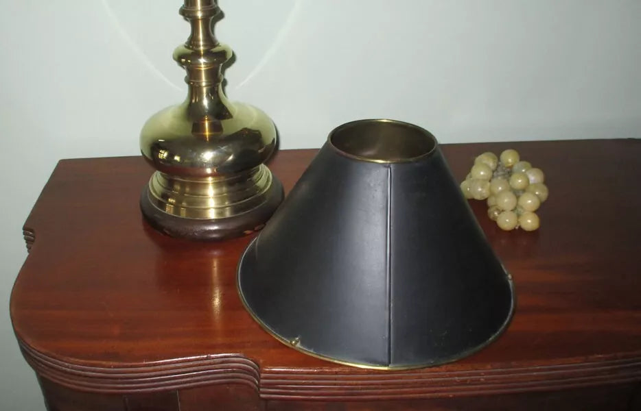 Vintage Brass Metal Toleware Lamp with Metal Shade Torchiere Candlestick Lamp